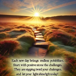 Rise and shine like the morning sun, for each new day brings endless possibilities and opportunities to create the life you desire. Start your day with a positive mindset and unwavering determination, knowing that you have the potential to achieve greatness. Embrace the challenges that come your way, for they are stepping stones toward your success. Good morning, and let your light shine bright today!