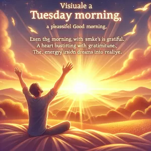 Embrace this beautiful Tuesday morning with a smile and a heart filled with gratitude. Harness the power within you to turn dreams into reality. Every sunrise brings a new opportunity to shine. Good morning, make it a terrific Tuesday!