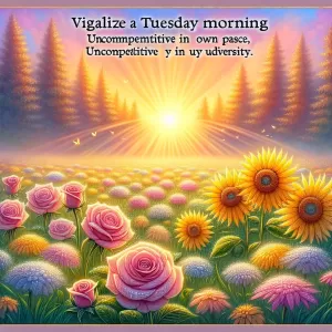 Embrace this beautiful Tuesday morning with a heart full of gratitude and a spirit ready for greatness. Remember, a flower doesn't compete with the one next to it, it just blooms. So just bloom where you are, rise, shine, and conquer the day!