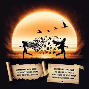Sometimes you need to run away to see who will follow. Sometimes you need to do wrong to see who stays by your side when everything falls apart. – Coelho.