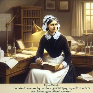 I achieved success by neither justifying myself to others nor listening to others’ excuses. – Florence Nightingale.