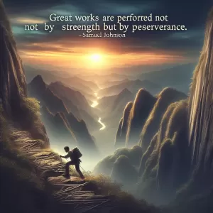 Quote by Samuel Johnson: Great works are performed not by strength but by perseverance. - Samuel Johnson