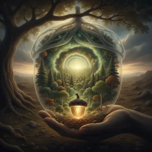 Quote by Ralph Waldo Emerson: The creation of a thousand forests is in one acorn.