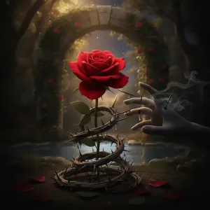A thorn defends the rose, harming only those who would steal the blossom.