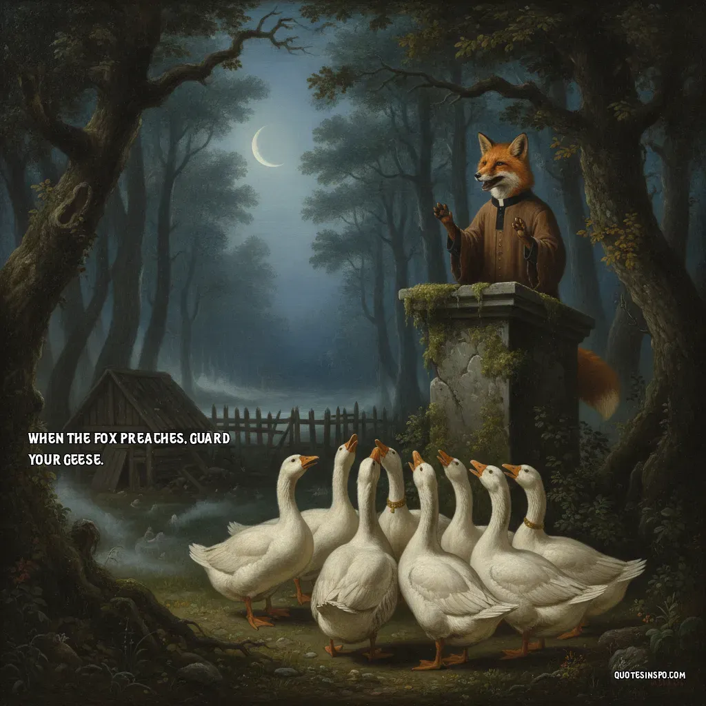 When the fox preaches, guard your geese.